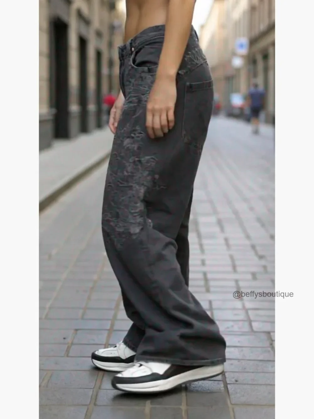 Wide Leg Boyfriend Jeans Mid Rise Baggy Denim Pants Hip Hop Vintage - Picture 7 of 7